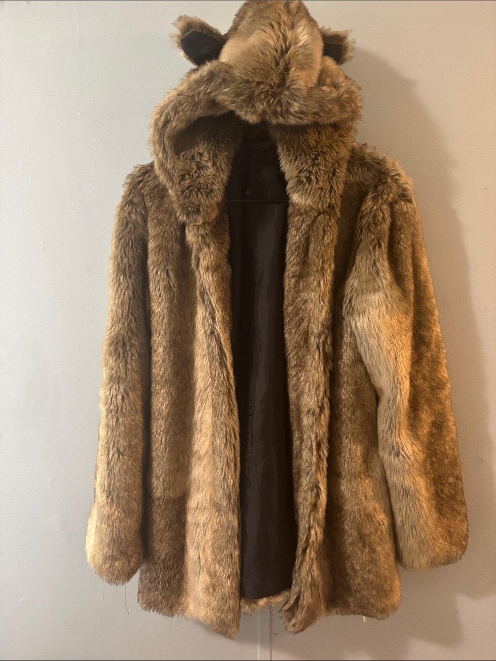Brown Faux Fur Teddy Hooded Coat